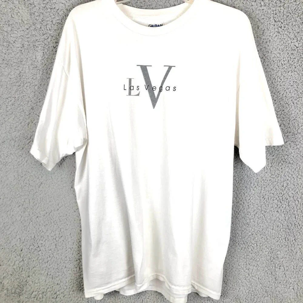 Vintage Las Vegas Shirt Mens Size XL‎ White CK LOGO Y2K 2000s Crew Neck Tee